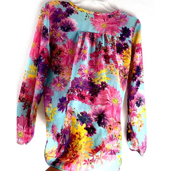 AGACI A'Gaci Women's Small Top Sheer Floral Boho 3/4 Sleeve Blouse USA Made - Picture 7 of 12